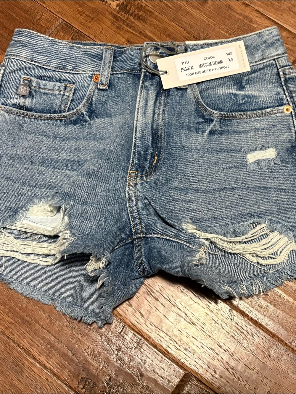 Just USA Medium Denim High Rise Destroyed Jean Shorts